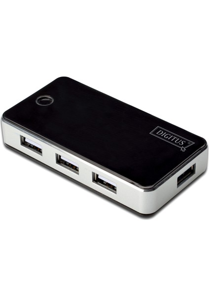 7 Port USB Hub, USB 2.0, Siyah/gümüş Renk, Güç Adaptörlü, Plastik