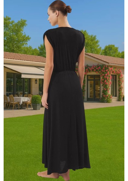 Yazlık Maxi Elbise Tek Kol Derin V Yaka Yırtmaçlı Viskoz Elastan Konforlu Kesim Modern Stil fiyatları