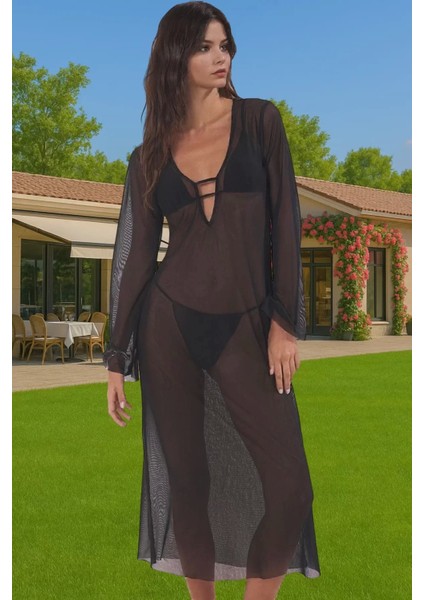 Yazlık Maxi Leopar Desenli Plaj Elbisesi Rahat Mesh Kumaş Trend Tasarım Trend Tasarım Özel Tasarım
