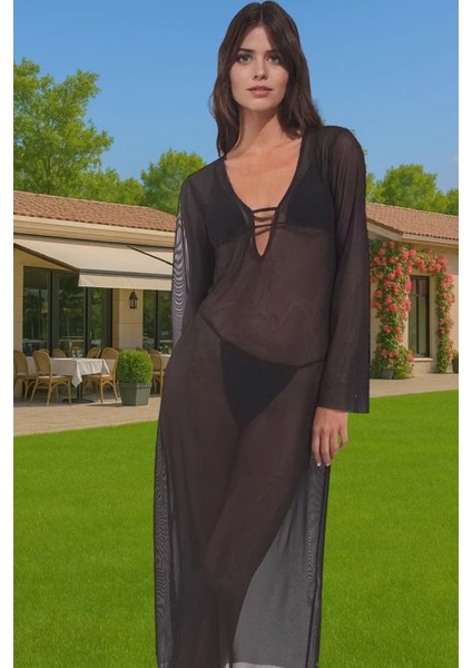 Yazlık Maxi Leopar Desenli Plaj Elbisesi Rahat Mesh Kumaş Trend Tasarım Trend Tasarım Özel Tasarım