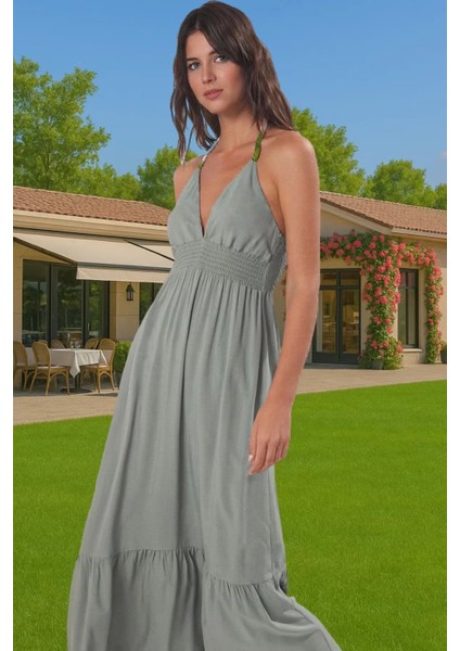 Yazlık Maxi Şifon Elbise Etnik Desenli V Yaka Plaj Elbisesi Konforlu Kesim Günlük Kullanım Için