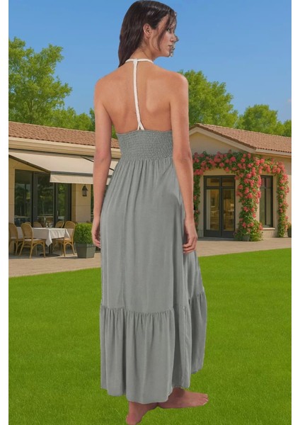 Yazlık Maxi Şifon Elbise Etnik Desenli V Yaka Plaj Elbisesi Konforlu Kesim Günlük Kullanım Için fiyatları