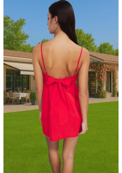 V Yaka Bağcıklı Şık Pamuklu Yazlık Mini Elbise Uzun Ömürlü Günlük Kullanım Için Rahat Kullanım fiyatları