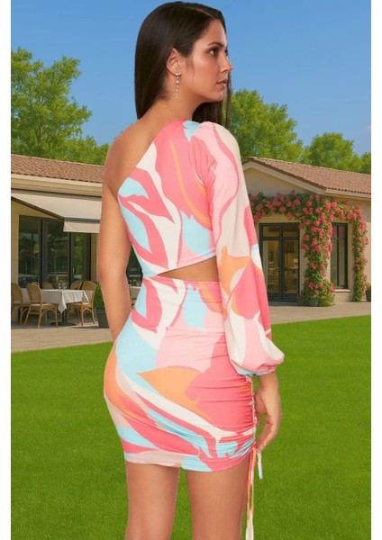 Şık Tek Omuzlu Bodycon Abiye Elbise Polyester Örme Kumaştan Konforlu Kesim Rahat ve Şık Özel Tasarım