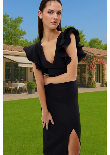 Bodycon Kalıp Kısa Kollu Polyester Abiye Elbise Profesyonel Görünüm Trend Tasarım Trend Tasarım