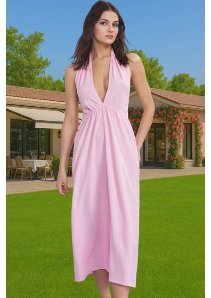 Kadın Yazlık Plaj Elbisesi V Yaka Bubble Krep Maxi Yüksek Kalite Modern Stil Rahat Kullanım fiyatları