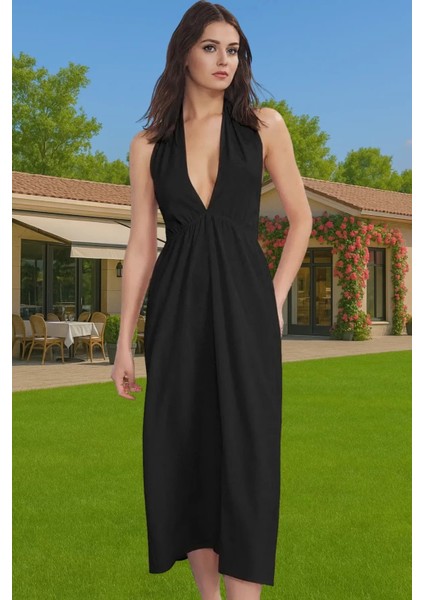 Kadın Yazlık Plaj Elbisesi V Yaka Bubble Krep Maxi Yüksek Kalite Modern Stil Rahat Kullanım fiyatları