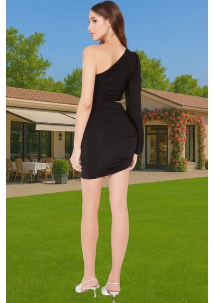 Şık Tek Omuzlu Bodycon Abiye Elbise Polyester Örme Kumaştan Konforlu Kesim Rahat ve Şık Özel Tasarım