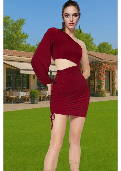 Şık Tek Omuzlu Bodycon Abiye Elbise Polyester Örme Kumaştan Konforlu Kesim Rahat ve Şık Özel Tasarım