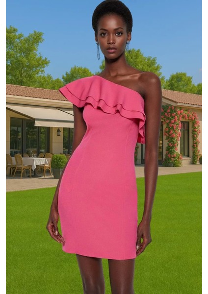 Bodycon Tek Omuz Mini Elbise Polyester Elastan Finike Yazlık Özel Tasarım Zarifane Tasarım
