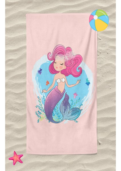 Deniz Kızı Mermaid Desenli Dijital Baskılı Genç Kız Çocuk Baskılı Plaj Banyo Havlusu