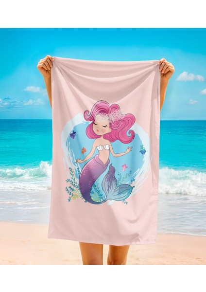 Deniz Kızı Mermaid Desenli Dijital Baskılı Genç Kız Çocuk Baskılı Plaj Banyo Havlusu fiyatları