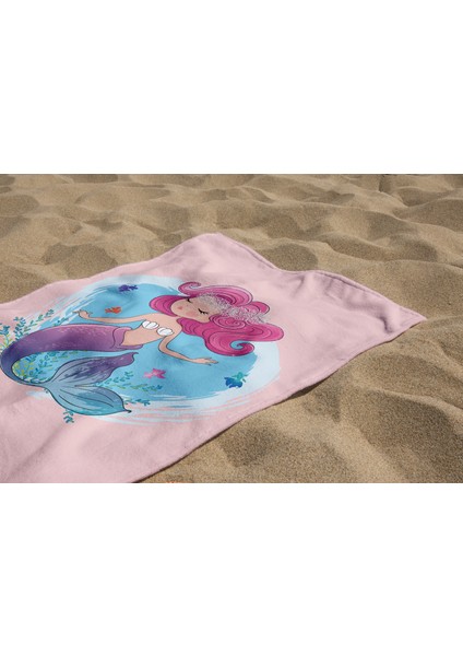 Deniz Kızı Mermaid Desenli Dijital Baskılı Genç Kız Çocuk Baskılı Plaj Banyo Havlusu modelleri