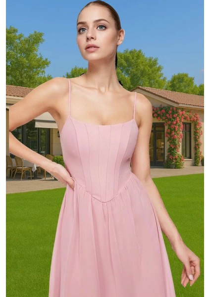 Midi Boy Astarlı Şifon Abiye Elbise Yüksek Kalite Zarifane Tasarım Konforlu Kesim Zarifane Tasarım fiyatları