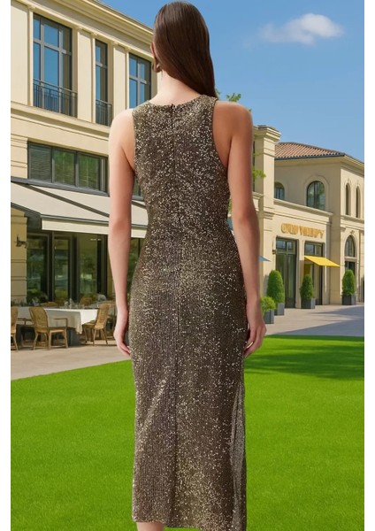 Altın Parıltılı Örme Bodycon Abiye Elbise Yazlık Özel Günler Için Uzun Ömürlü Özenle Seçilmiş