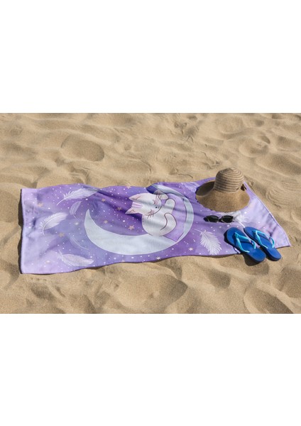 Sevimli Kedi Desenli Dijital Baskılı Genç Kız Çocuk Baskılı Plaj Banyo Havlusu fırsatları