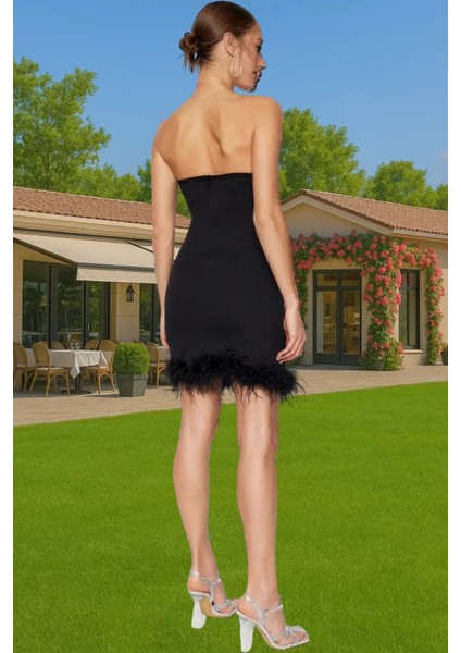 Elbise Bodycon Mini Abiye Tüy Detaylı Finike Dokuma Polyester Yazlık Yüksek Kalite Özenle Seçilmiş fiyatları