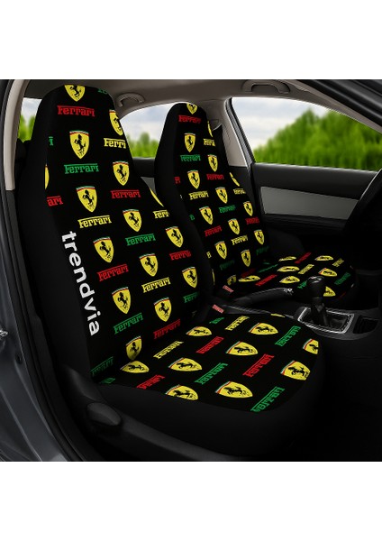 Ferrari Logolu Tam Takım Araç Koltuk Kılıfı | Şık Spor Tasarım | Ön Arka Uyumlu