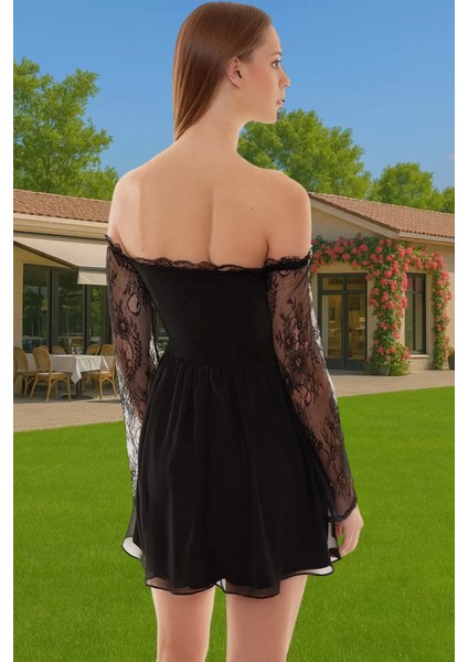 Polyester Şifon Mini Elbise Astarlı Uzun Kollu Özel Günler Için Uzun Ömürlü Trend Tasarım