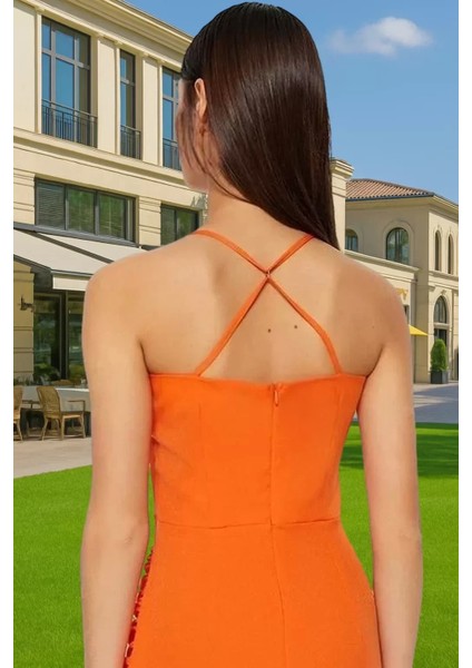 Kolsuz Kare Yaka Midi Boy Abiye Elbise Polyester Elastan Dokuma Profesyonel Görünüm Uzun Ömürlü