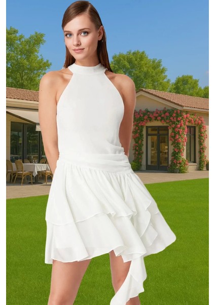 Polyester Şifon A Kesim Fırfırlı Mini Elbise Seçkin Malzeme Zarifane Tasarım Zarifane Tasarım fiyatları