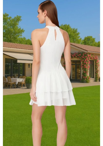 Polyester Şifon A Kesim Fırfırlı Mini Elbise Seçkin Malzeme Zarifane Tasarım Zarifane Tasarım modelleri