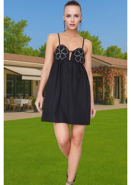 Yazlık Kadın Mini Abiye Elbise Pamuk Poplin Kumaş Çiçek Detaylı Kaliteli Işçilik Rahat Kullanım fiyatları