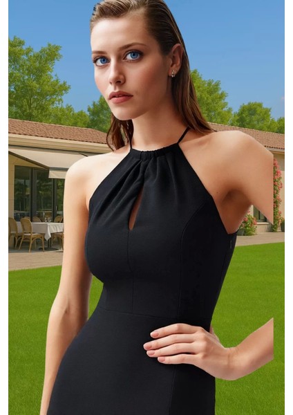 Vücuda Oturan Cut Out Detaylı Finike Dokuma Abiye Elbise Rahat Kullanım Trend Tasarım Modern Stil