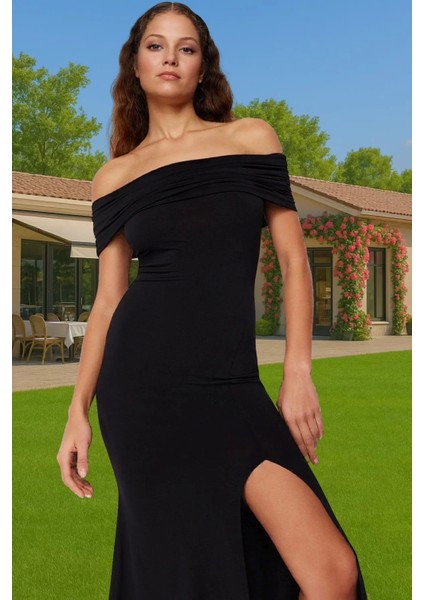 Astarlı Kadın Carmen Yaka Örme Midi Elbise Polyester Karışımlı Yazlık Şık Elbise Rahat ve Şık fiyatları