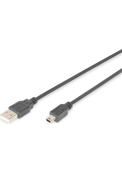 USB 2.0 Bağlantı Kablosu, USB A Erkek - USB Mini B (5 Pin) Erkek, 1.80 Metre, Awg 28, USB 2.0 Uyumlu, Ul, Siyah Renk