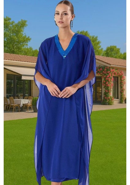 Midi Boy Polyester Şifon Abiye Elbise Payet Detaylı Zarifane Tasarım Dayanıklı Malzeme