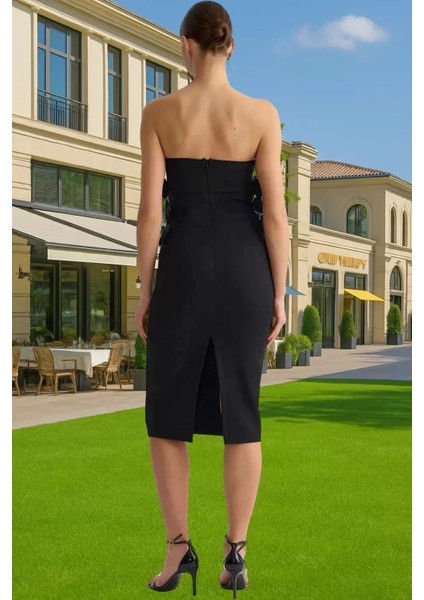 Feminen Midi Boy Straplez Abiye Elbise Konforlu Kesim Kaliteli Işçilik Şık Görünüm Kaliteli Işçilik modelleri