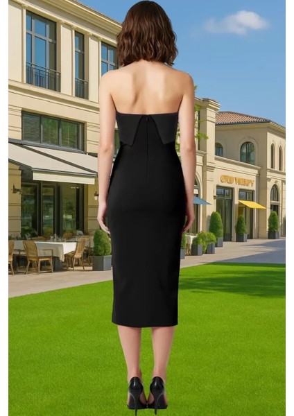 Bodycon Midi Abiye Elbise Polyester Elastan Karışımlı Dokuma Kumaş Konforlu Kesim Özel Tasarım