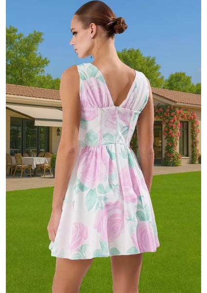 Kısa Astarlı V Yaka Elbise Yazlık Polyester Kaliteli Işçilik Mükemmel Uyum Seçkin Malzeme modelleri