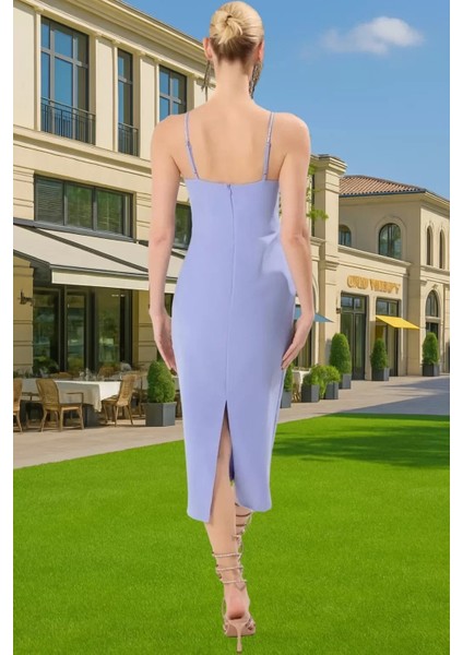 V Yaka Şık Abiye Elbise Dokuma Kumaş Midi Boy Elbise Mezuniyet Premium Kalite Özel Tasarım modelleri