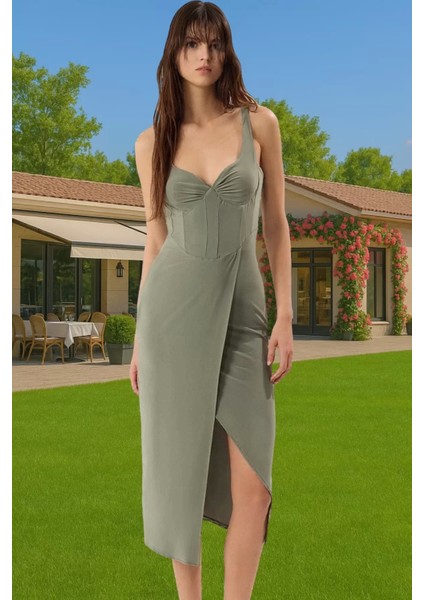 Elbise Örme Kumaş Bodycon Kalıp Midi Boy Astarsız Gece Elbisesi Özenle Seçilmiş Modern Stil