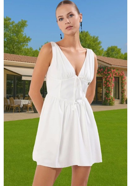 Kısa Astarlı V Yaka Elbise Yazlık Polyester Kaliteli Işçilik Mükemmel Uyum Seçkin Malzeme fiyatları