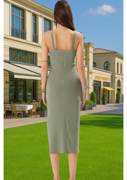 Elbise Örme Kumaş Bodycon Kalıp Midi Boy Astarsız Gece Elbisesi Özenle Seçilmiş Modern Stil