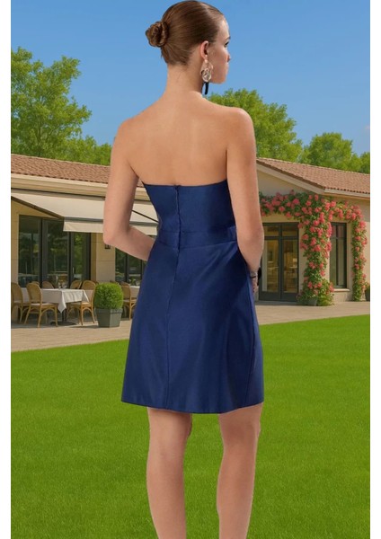 Kadın Polyester Mat Saten A Kesim Straplez Mini Abiye Elbise Rahat Kullanım Zarifane Tasarım modelleri