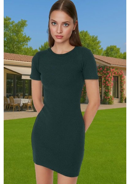 Kadın Mini Elbise Örme Kumaş Bisiklet Yaka Bodycon Kalıp Rahat Konforlu Kesim Modern Stil fiyatları