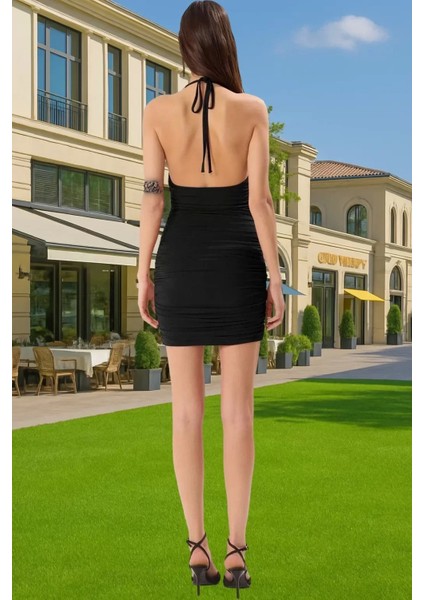 Mini Bodycon Elbise Degaje Yaka Kolsuz Sandy Dokuma Polyester Abiye Yüksek Kalite Kaliteli Işçilik