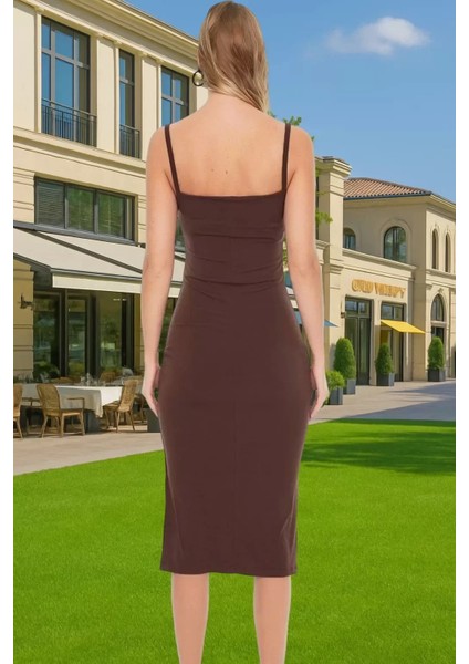 Rahat ve Şık Askılı Midi Elbise Polyester Elastan Örme Kumaş Kaliteli Işçilik Özenle Seçilmiş modelleri