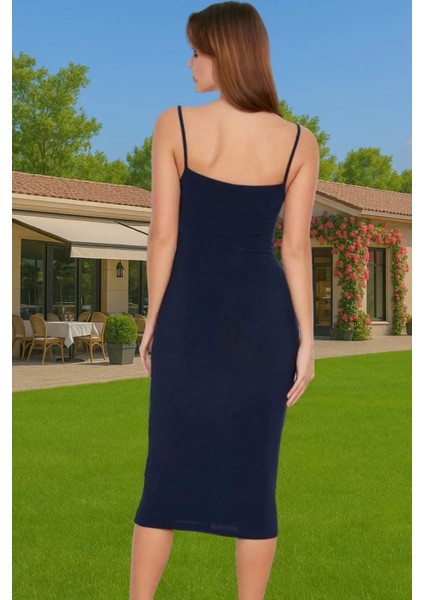 Rahat ve Şık Askılı Midi Elbise Polyester Elastan Örme Kumaş Kaliteli Işçilik Özenle Seçilmiş modelleri