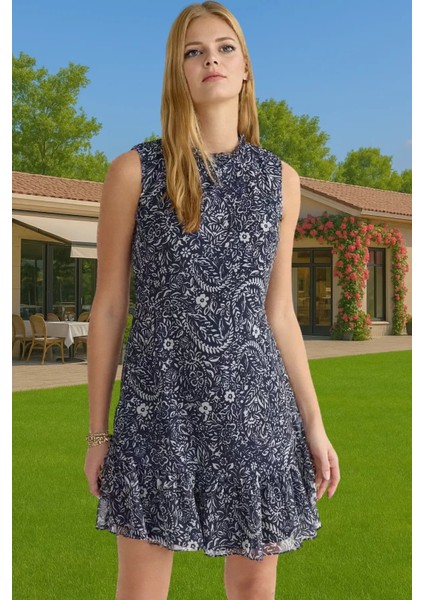 A Kesim Kolsuz Şifon Mini Elbise Polyester Dokuma Yazlık Profesyonel Görünüm Konforlu Kesim