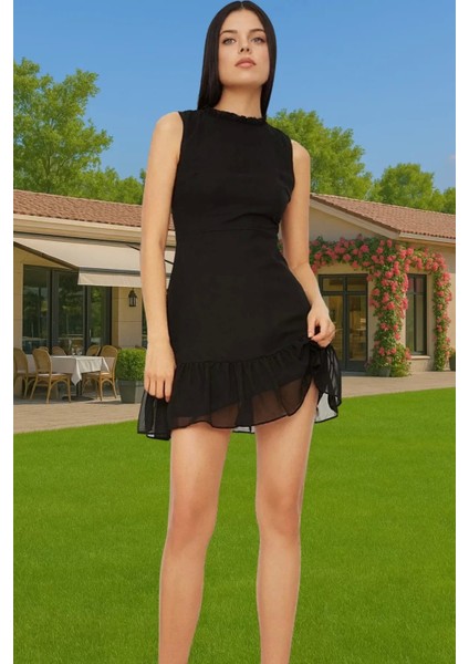 A Kesim Kolsuz Şifon Mini Elbise Polyester Dokuma Yazlık Profesyonel Görünüm Konforlu Kesim modelleri