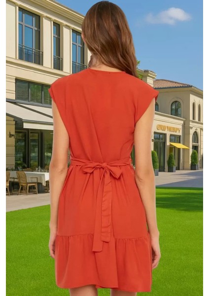 Rahat Günlük Mini Elbise Polyester Dokuma Kumaş V Yaka Bel Detaylı Yüksek Kalite Premium Kalite modelleri