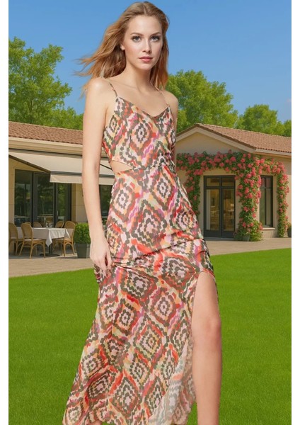 Yazlık Astarlı V Yaka Çiçekli Şifon Maxi Elbise A Kesim Uzun Ömürlü Rahat Kullanım Konforlu Kesim fiyatları