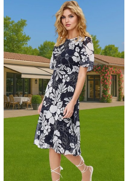 Polyester Midi Elbise Şifon Kumaş A Kesim Melek Kol Astarlı Zarifane Tasarım Trend Tasarım fiyatları