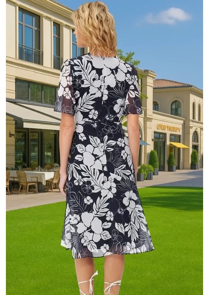 Polyester Midi Elbise Şifon Kumaş A Kesim Melek Kol Astarlı Zarifane Tasarım Trend Tasarım modelleri