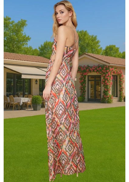 Yazlık Astarlı V Yaka Çiçekli Şifon Maxi Elbise A Kesim Uzun Ömürlü Rahat Kullanım Konforlu Kesim modelleri